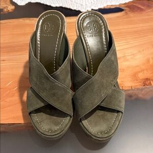 Tory Burch Olive Suede Mules